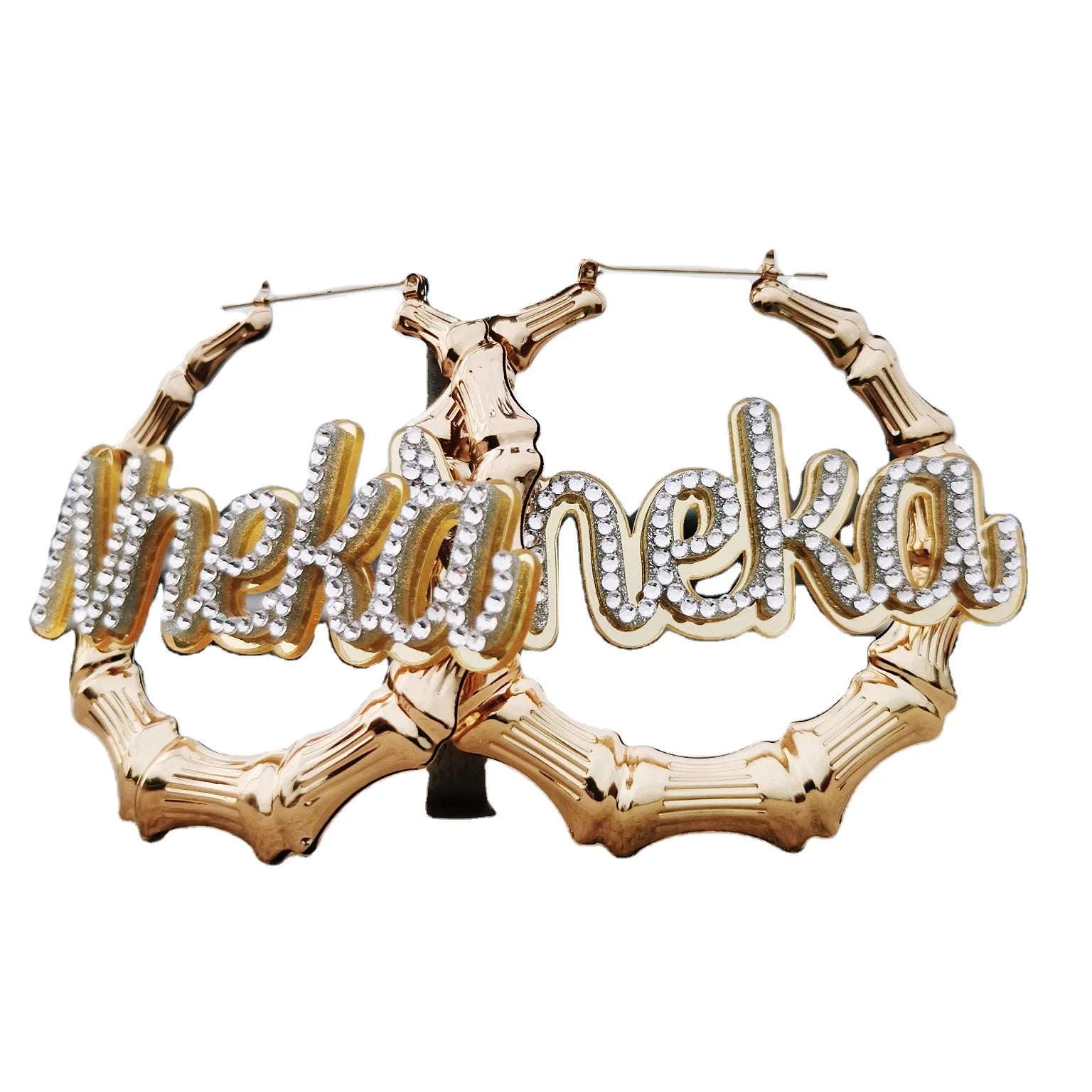 Qiuhan Personalized Customized Zirconia Letters Hoop Earrings for Children's Jewelry Acrylic Bamboo Earring