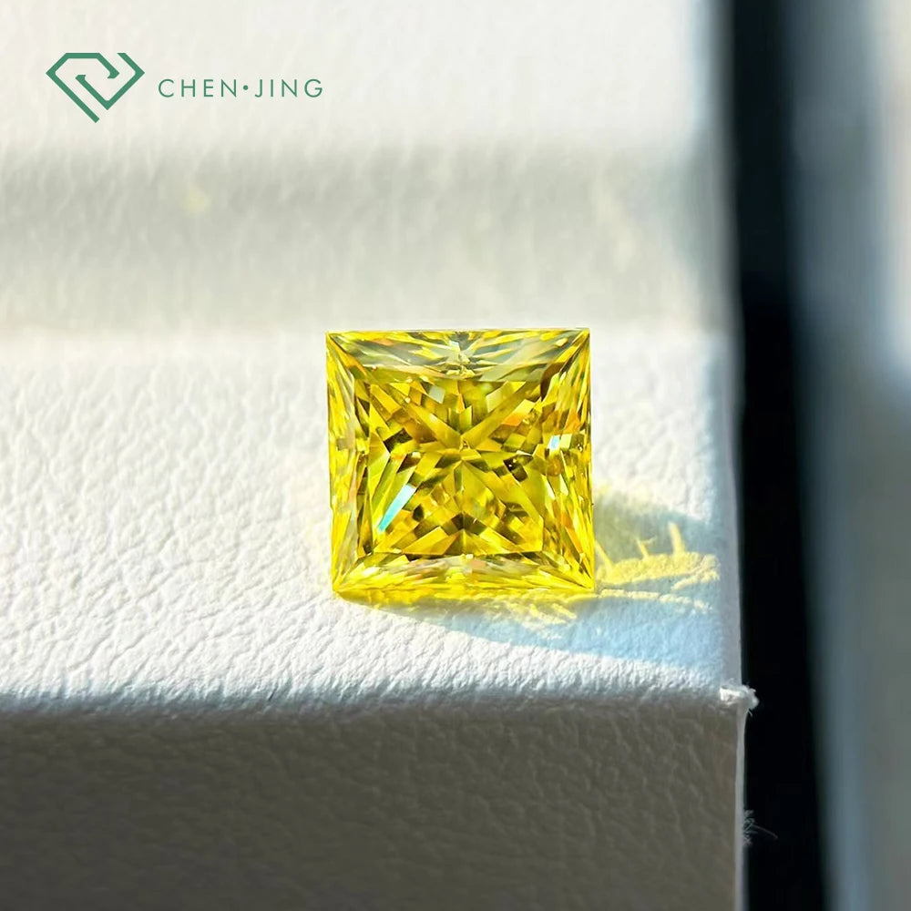 IGI Certified Fancy Vivid Yellow CVD Lab Grown Diamond Fancy Shape Princess Cut HPHT Loose Lab Diamond