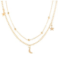 AA00481 Fashion Multilayer Pendant Necklace Double Moon Star Short Necklace Women Clavicle Chain