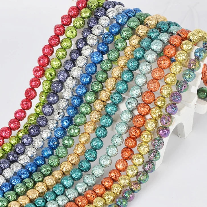Mixed Color Lava Natural Loose Beads Electroplated for DIY Jewelry Making Handmade Bracelets and Accessories