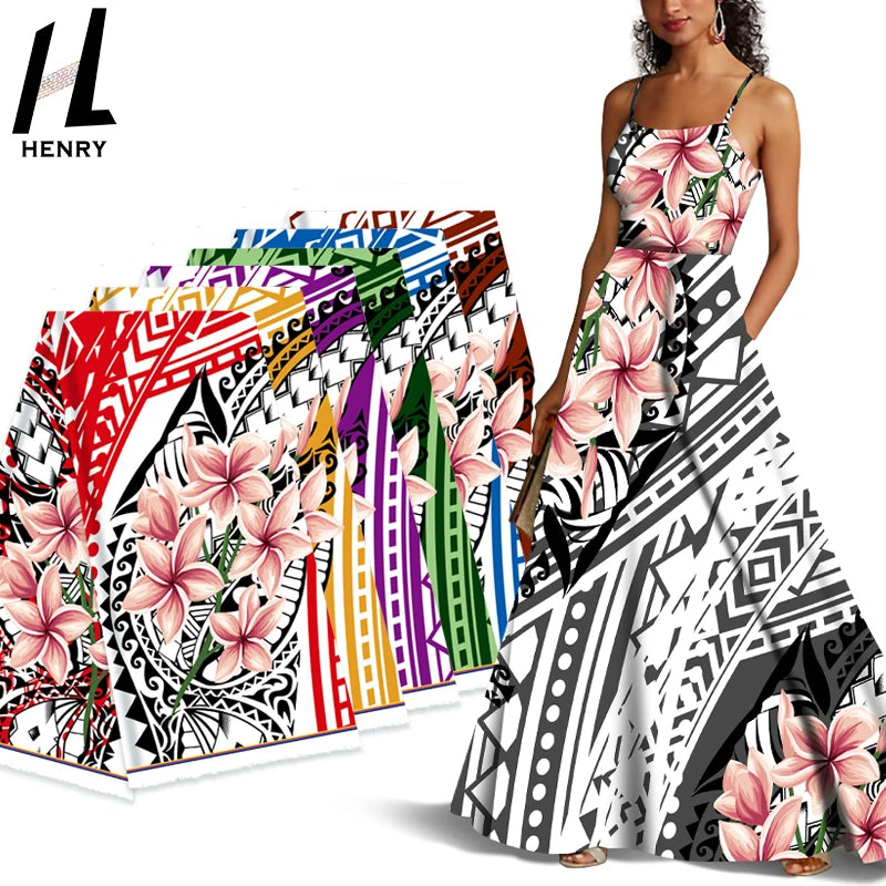 Shaoxing Hot Selling High Quality Polyester Big Flower Print Design Islander Style Fabric for Mumu Dress