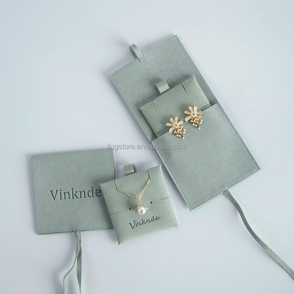 Light Green Wholesale Custom Jewellery Bag Pouch Multifunction Suede Microfiber Jewelry Packaging with Insert for Small Business