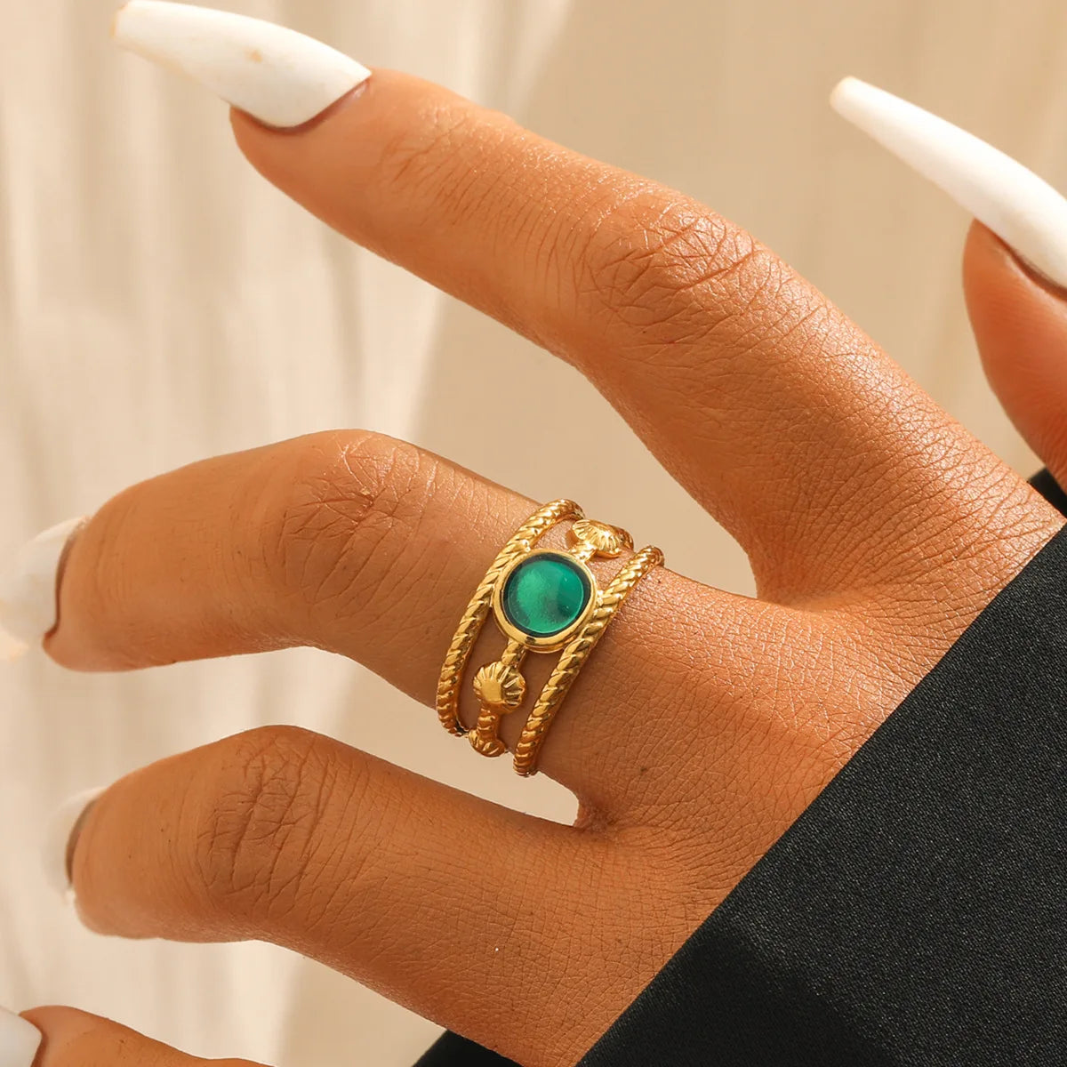 Beimai OEM Ring Round Dot Drip Oil Three-layer Line Stainless Steel Open Adjustable Women Ring