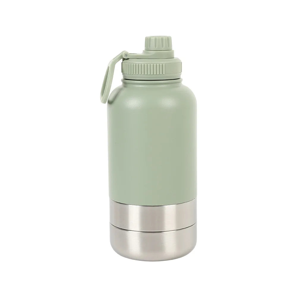32oz LOW MOQ Custom logo Portable 3 in 1 304 Stainless Steel Pet Feeder Travel Dog Water Bottles With Food Container