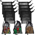 Black Mesh Drawstring Bags With Clips Nylon Storage for Collecting Toys Travel (20 X 15 Cm/ 7.9 X 6 Inch)