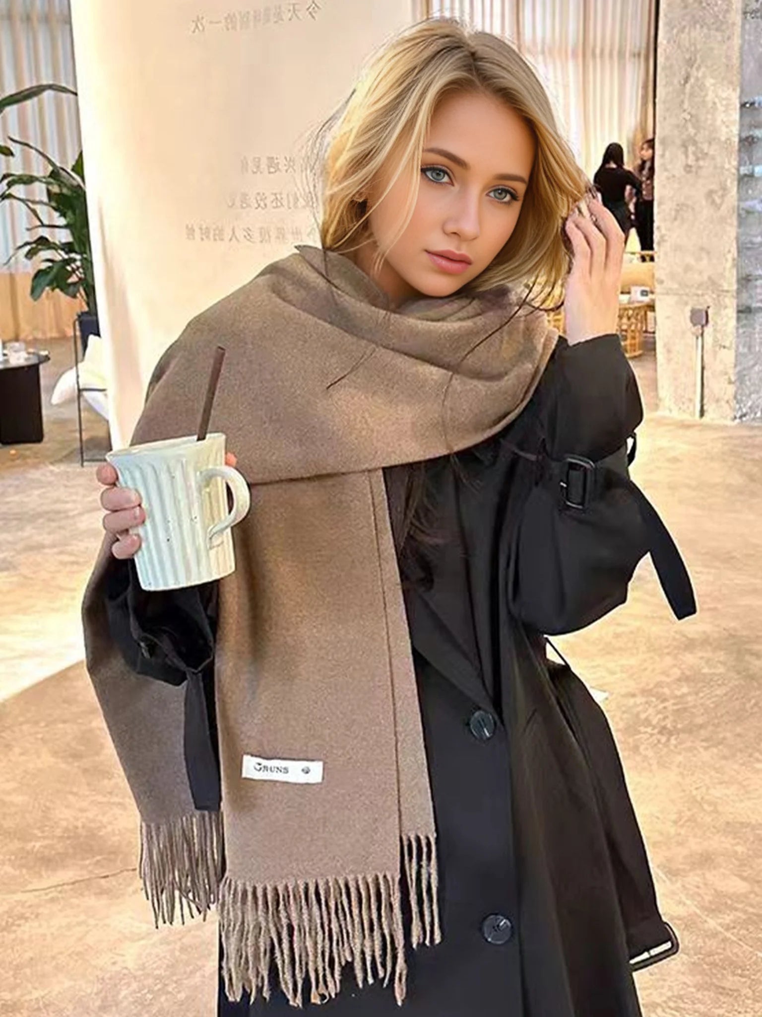 High-End Women's Long Solid Color Soft Comfortable High-quality Eco-Friendly 100% Polyester Classic Scarf Thickened Autumn