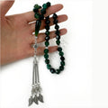 Islamic Religious Prayer Beads Natural Green Agate Stainless Steel Tassel Muslim Rosaries Tasbih Misbaha Gold/Silver Plated