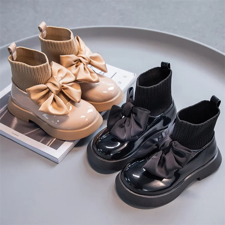 Spring and Autumn New Child Princess Shoes Small Black Leather Shoes Little Girl Single Shoes Korean Version of Short Boots