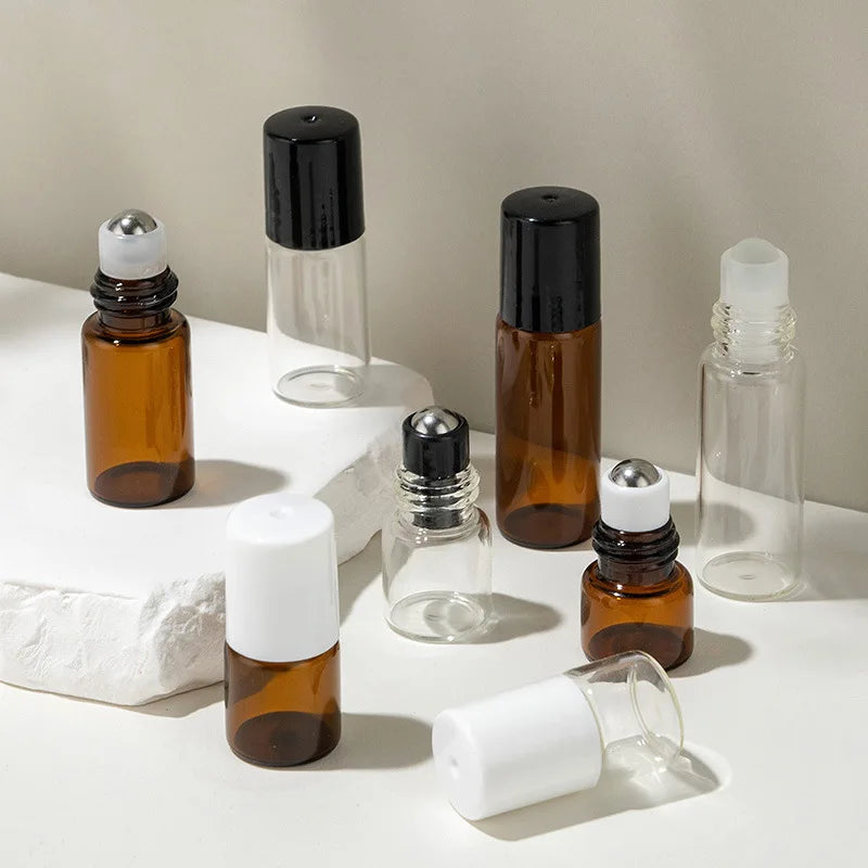 Amber Mini Glass Roller for Ball Perfume & Essential Oil Bottles 1ml 2ml 3ml 5ml Travel Size Sample Roll on Sealing Type