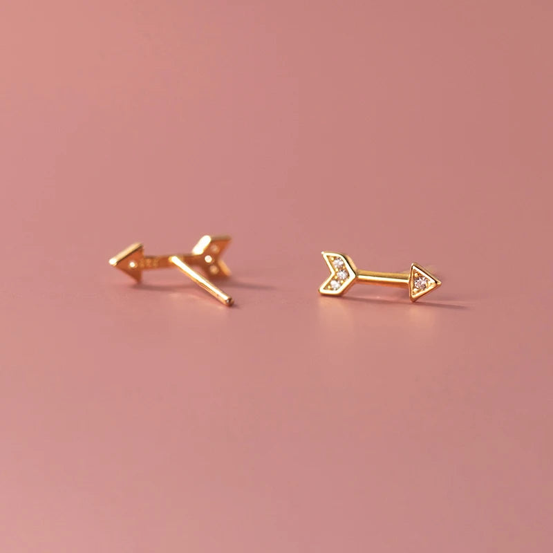 Boutique Fashion 925 Sterling Silver Ladies Stud Earrings Hip Hop Party Gothic Punk Style with Inlaid Zircon Arrows for Wedding