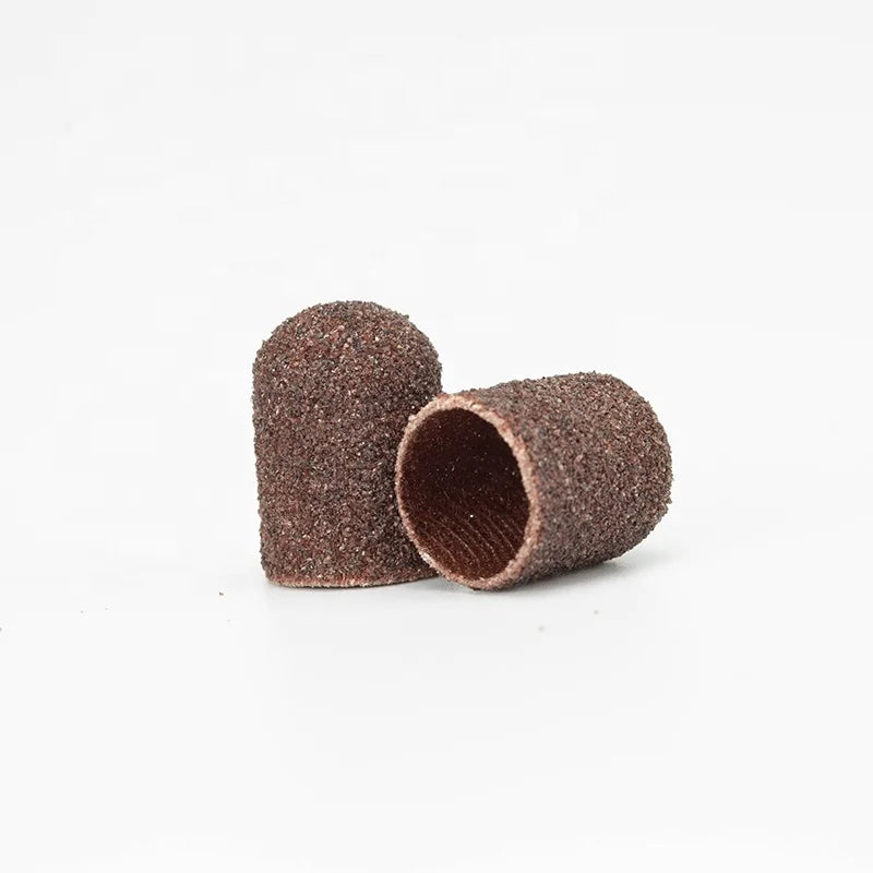 80# 120# 180# Brown 100pcs/bag 10x15mm Electric Protool Callus Remover Podiatry Abrasive Pedicure Sanding Caps for Nail Drill