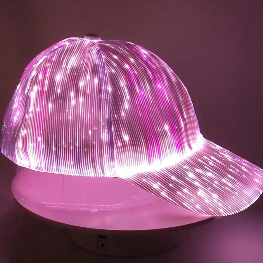 Custom Logo Fiber Optic Fabric Luminous Glowing Colorful USB Charging RGB Color LED Light up Hip Hop Party Baseball Hats Caps