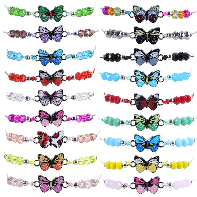 Wholesales Colorful Crystal Beaded Bracelets Rainbow Adjustable Braid Butterfly Bracelet to My Daughter