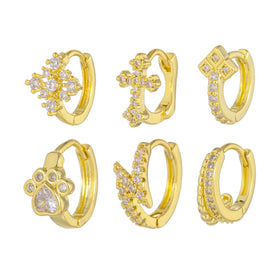 Brass 18K Pure Gold Inset Eco-friendly Brass 5A Zircon Elegant Simple Daily Wear Geometric Shape Fashion Earrings Ear Clip