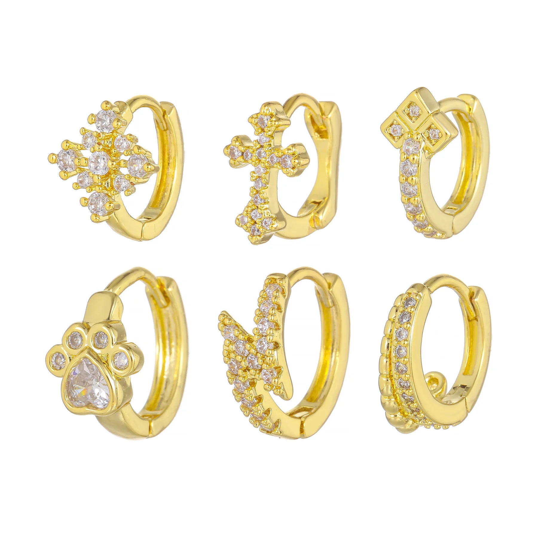 Brass 18K Pure Gold Inset Eco-friendly Brass 5A Zircon Elegant Simple Daily Wear Geometric Shape Fashion Earrings Ear Clip