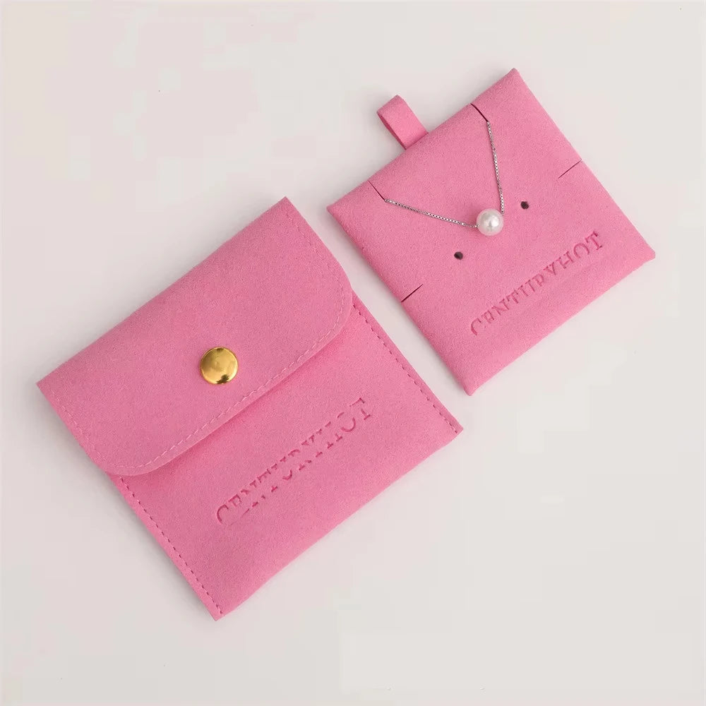 Custom Colorful Microfiber Suede Leather Envelope Jewelry Pouches Recyclable Velvet Fabric Button Printed Logo Gifts Candies