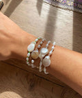 Non Tarnish Custom Women 18K PVD Gold Plated Stainless Steel Beaded Fine Real Baroque Freshwater Pearl Bracelet Jewelry Set