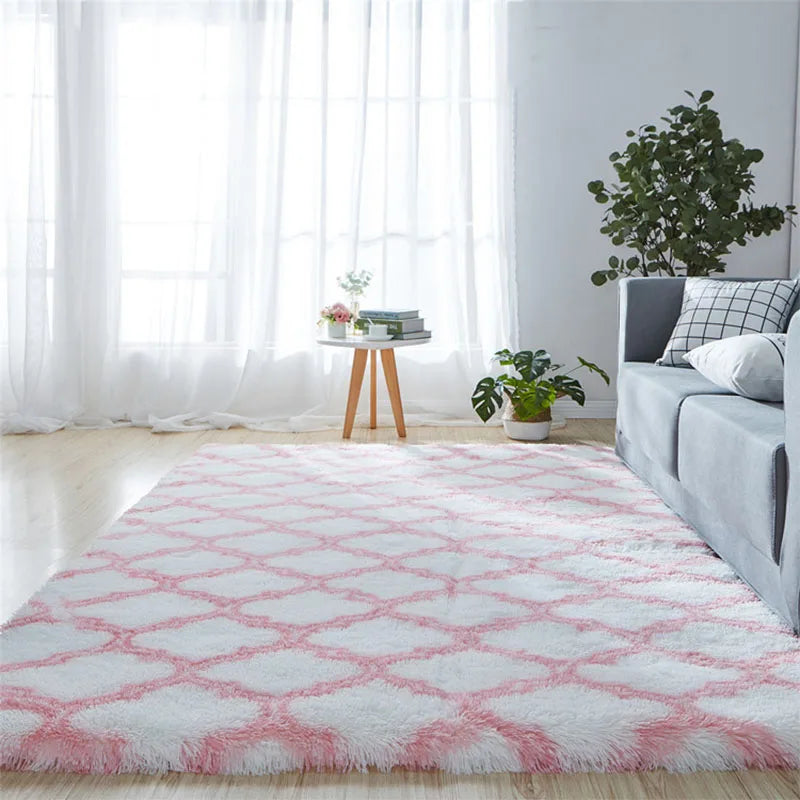Hot Sale Abstract Plush Shaggy Carpet Rug Living Room Blue White Soft Fluffy Anti-slip PET Friendly High Pile Home Decor Bedroom
