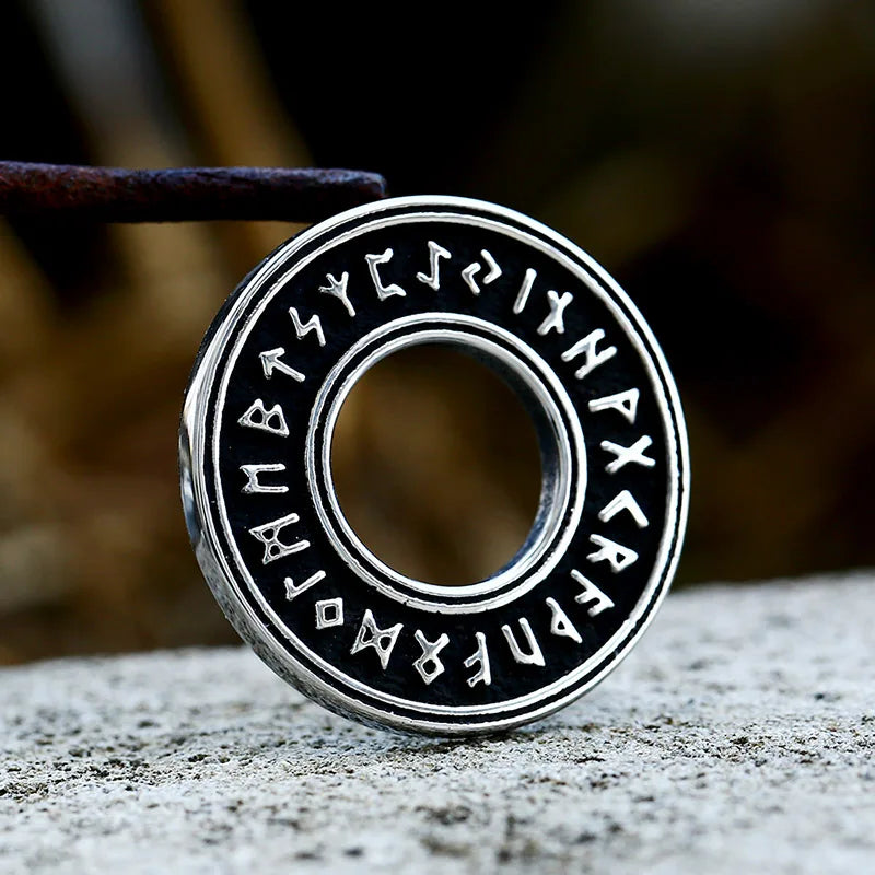 SS8-756P Steel Soldier Custom Stainless Steel Nordic Viking Elder Futhark Rune Necklace Pagan Circle Runic Pendant for Men Women