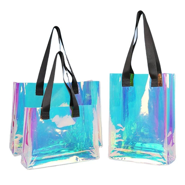 Fashion Sports Holographic PVC Beach Tote Bag Events Gift  See Through Iridescent Shopping Handbag with Handle
