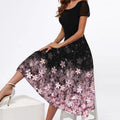 Vintage Floral Print A-Line Party Dress Women Summer New Fashion Square Neck Short Sleeve Maxi Dresses Elegant Ladies Dress