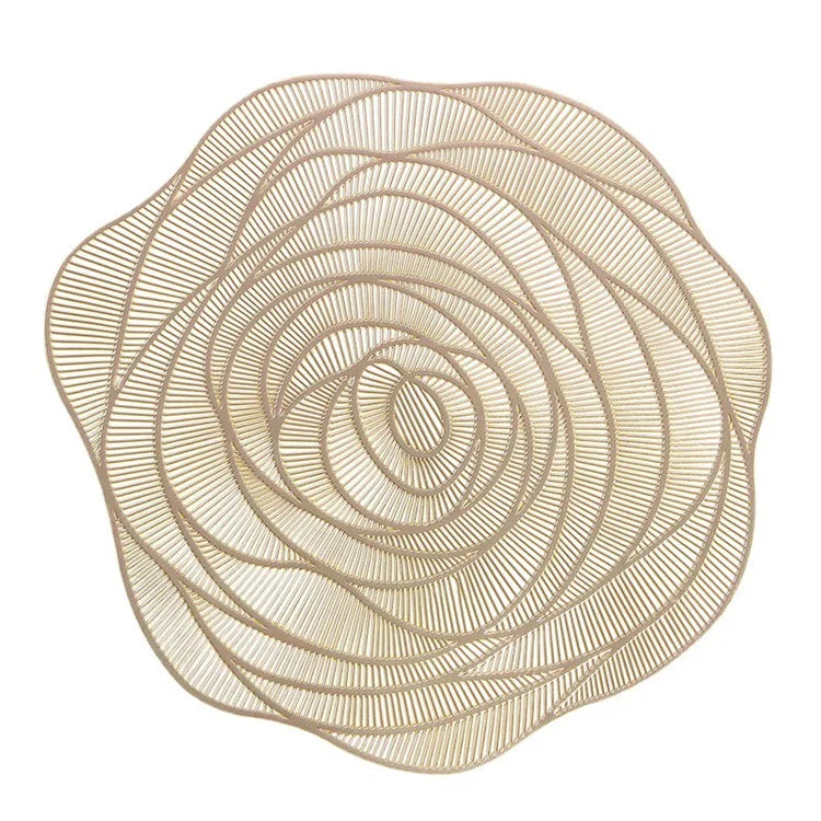 Wedding Luxury Dining Table Centerpiece Mat Decorative Golden Round Rose Pvc Hollow Placemat for Hotel Decor