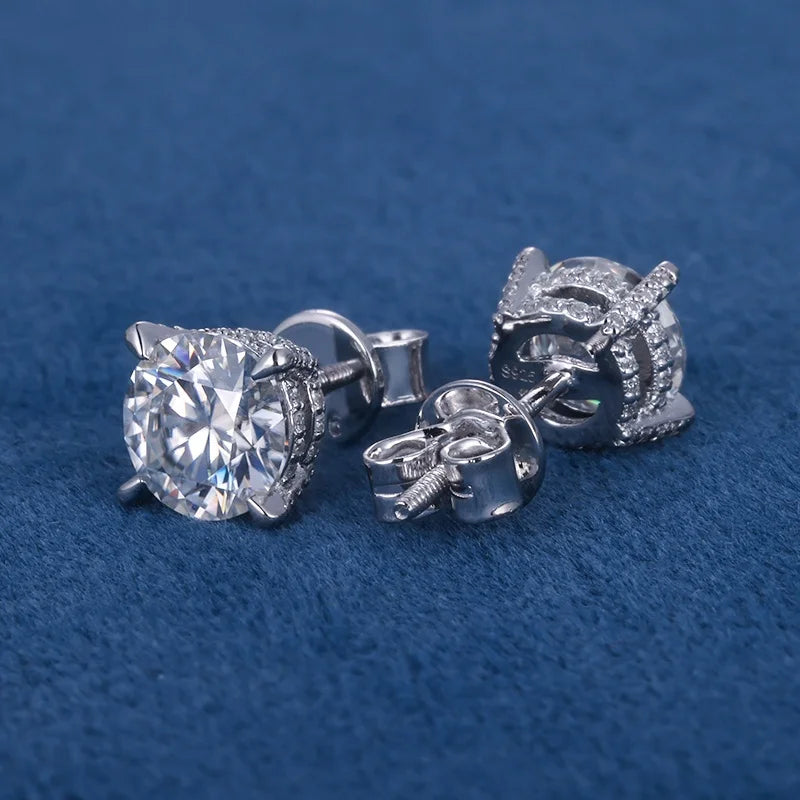 S925 Sterling Silver 10K 14K 18K Solid Gold VVS 0.5ct 1ct 2ct 4ct Moissanite Lab Natural Diamond Stud Earrings for Women Men