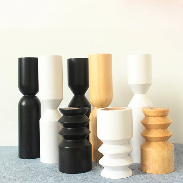 Wedding Home Decorative Tealight Tea Light Handmade Wood Craft Tall Pillar Novelty Nordic Candlestick Candle Stick Holder Stand