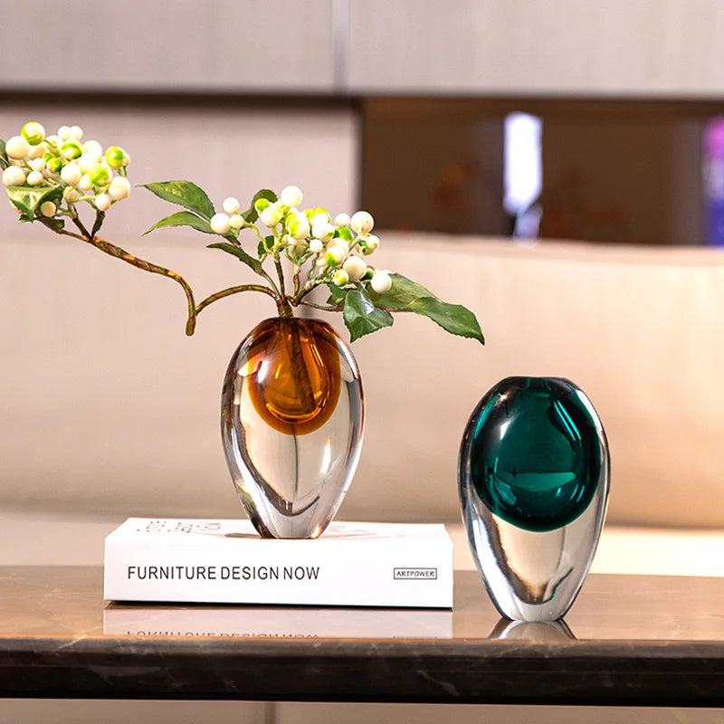 L Modern Light Luxury Oval Glass Vase Creative Living Room Hydroponic Flowers Crystal Vase