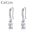 CZCITY Simple Style Rhodium Plated 925 Sterling Silver Jewelry Emerald Cut Zirconia CZ Diamond Hook Earrings for Women