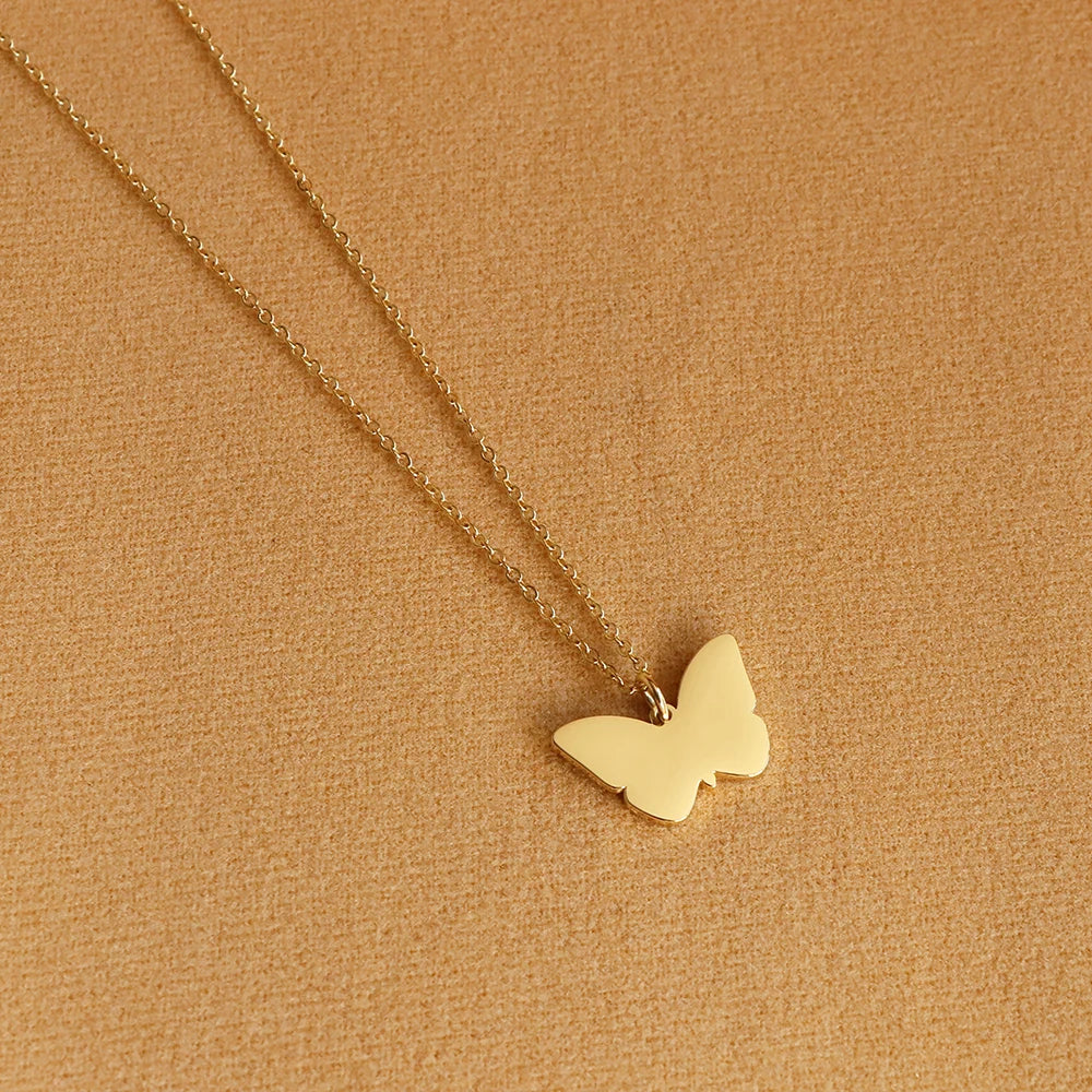 Customizable Stainless Steel 18K Gold Plated Butterfly Pendant Necklace for Girls Fashion Jewelry