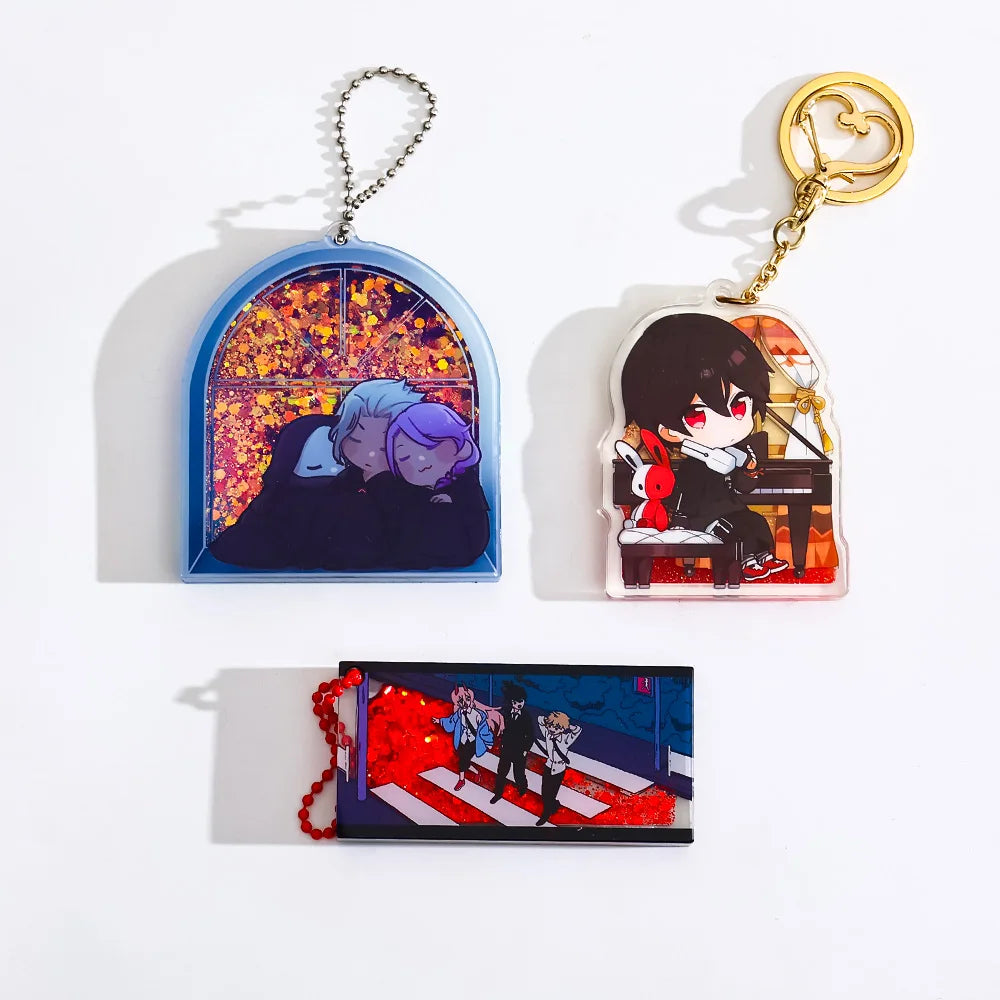 CNAWO Custom Keychain Clear Acrylic Liquid Oil Filled Shaker with UV Printed Cartoon Anime Style for Car & Home Use