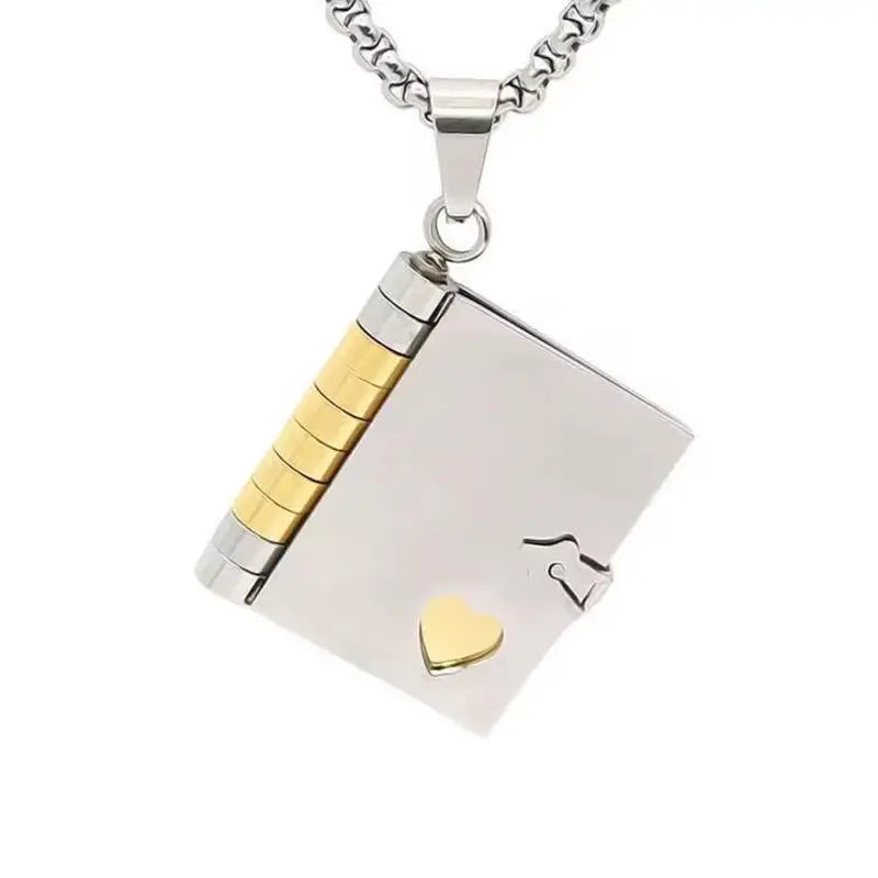 Personalised Stainless Steel Book Pages Locket Heart Necklace Couple Style Custom Open Close Custom  Book Lover Gifts Necklace