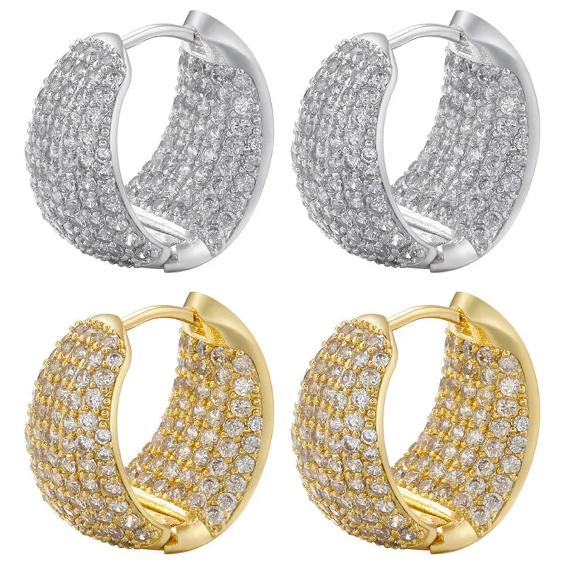 Trendy Shiny 18K Gold Brass Large Earring Micro Pave Zircon Huggie Hoop Earring for Women Jewelry Wholesale