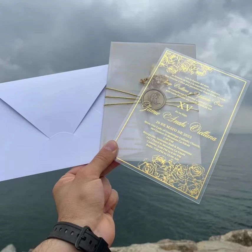 clear Model Invitations 2024 Glass Cheap Credit Card Puberty Ceremony Quinceanera Billet Invitation Mariage Invitations