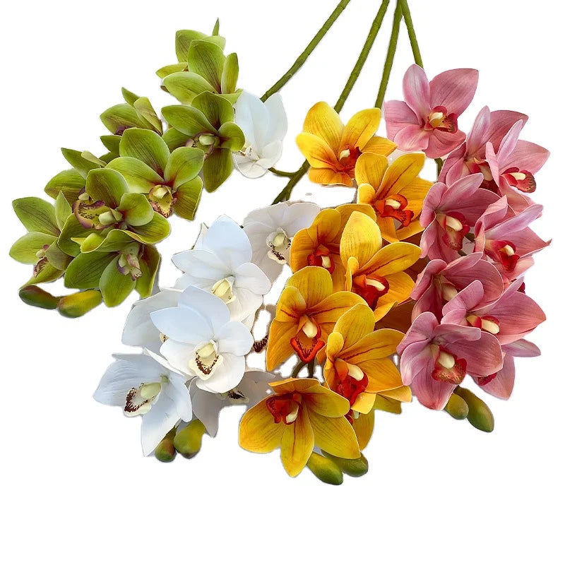 Home Decorative 10 Heads Real Touch Latex Orchids Stem Artificial Flowers Whelan Orchid for Sale
