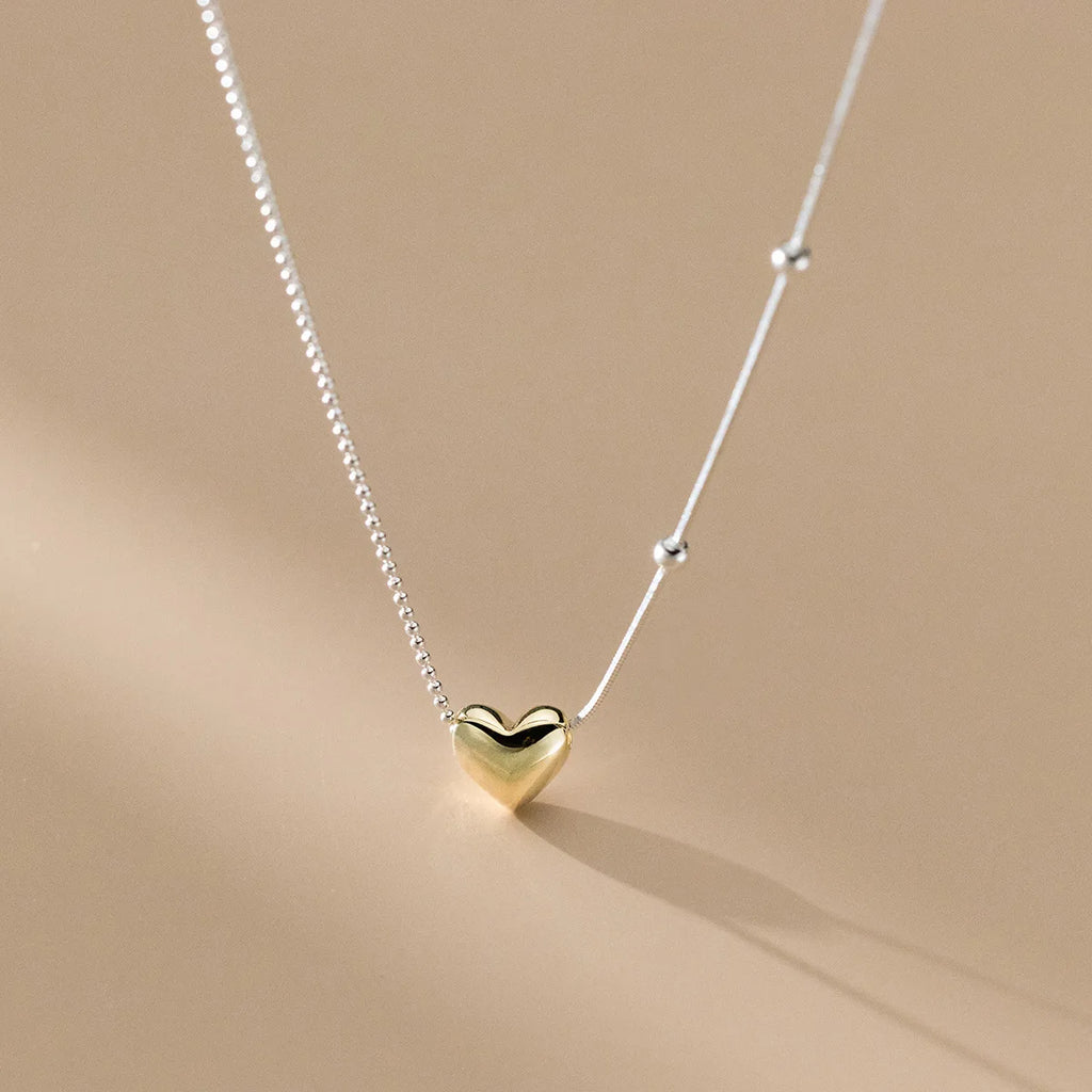 Fashion Jewelry 925 Sterling Silver Heart Gold Plated Necklaces Small Round Ball Bead Chain for Women Valentine's Mother's Day