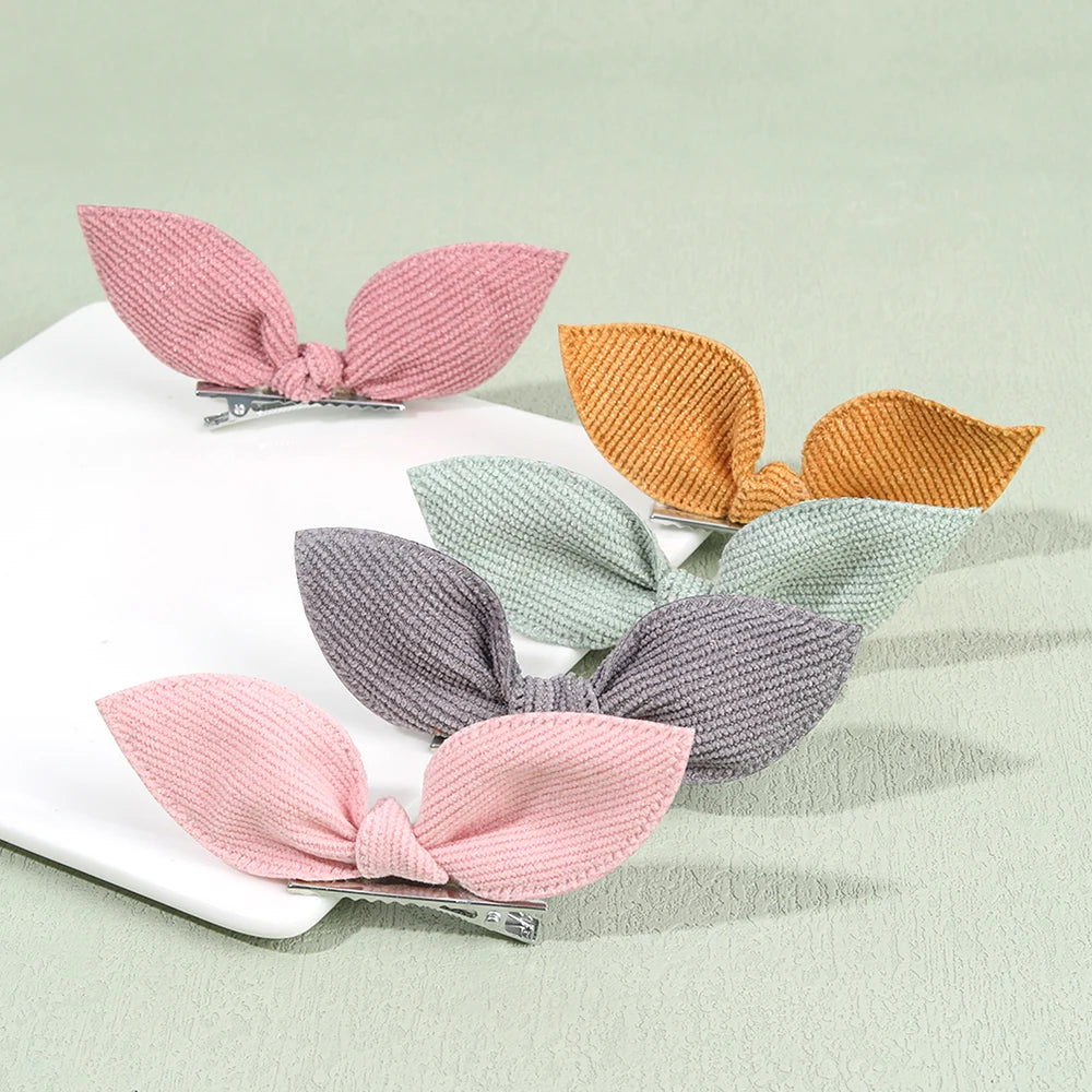 CN 5Pcs Mini Cute Fabric Rabbit Ear Hair Clip for Girls Kids Fabric Boutique Ear Hair Bow Accessories