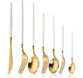 Wedding Elegant Cupitol Style Matte Gold Stainless Steel Knife Spoon Fork Flatware Cutlery Set with White Handle
