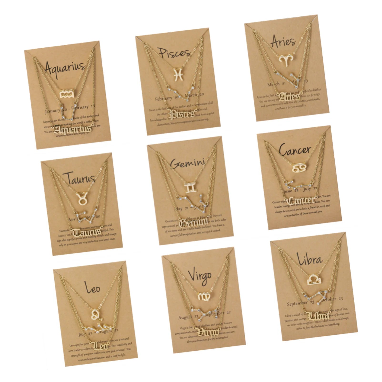 DAIHE Wholesale Fashion Three Layers Multilayer Pendants Choker Symbol Astrology Necklace 3PCS Set Zodiac Sign Necklace