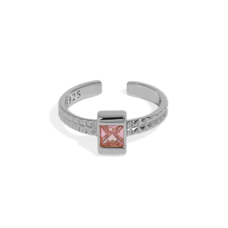 WMJA641 Fancy Diamond Cut Wedding Band Ring With Rectangle Cubic Zircon in 925 Sterling Silver Open Rectangle Cz Silver Ring