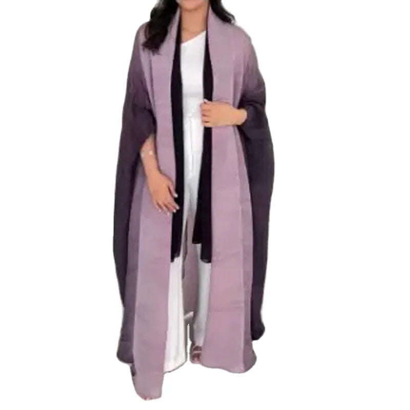 2025 Open Long Style Free Size Gradient Color Pleated Soft Material batwing Sleeve Muslim Women Maxi Abaya