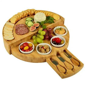 WOQI Charcuterie Board Ceramic Bowls Knife Set Swivel Wooden Serving Platter Tray Bamboo Wood Crafts Wooden Boxes Wall Signs