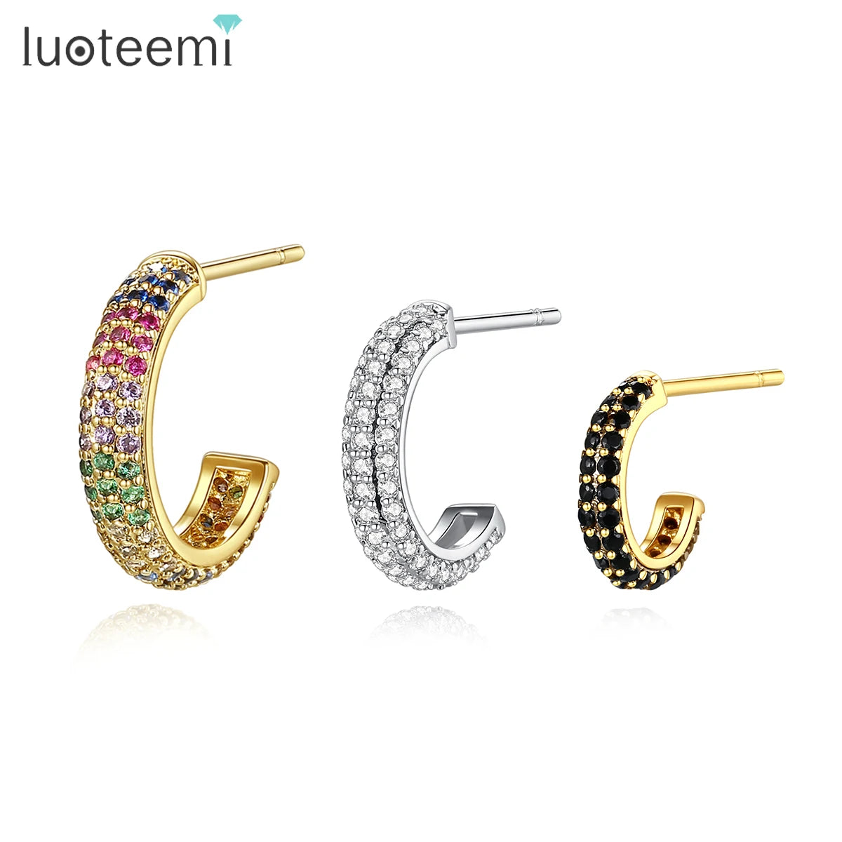 LUOTEEMI Drop Cubic Zirconia Woman Jewelry Gold Plated Hoop Kundan Earing Novelty Classic Rainbow Colored Earring Set