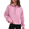 Fitspi Women Cropped Hoodies Fleece Half Zip Pullover Trendy Quarter Zip up Sweatshirts Hooded Winter Clothes With Pockets