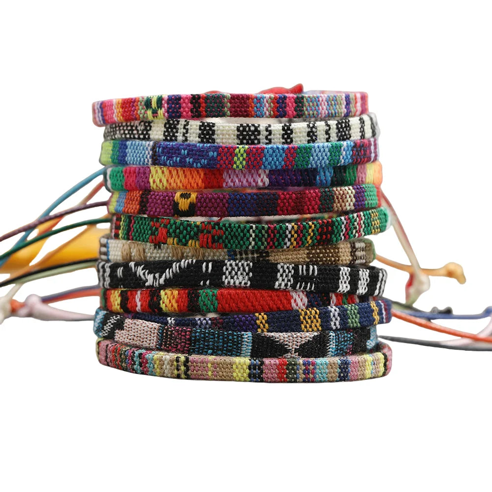 Fenyi Wholesale Fashion Unique Design Holiday Handmade Colorful Bohemian Linen Fabric Woven Bracelet Women's Gift