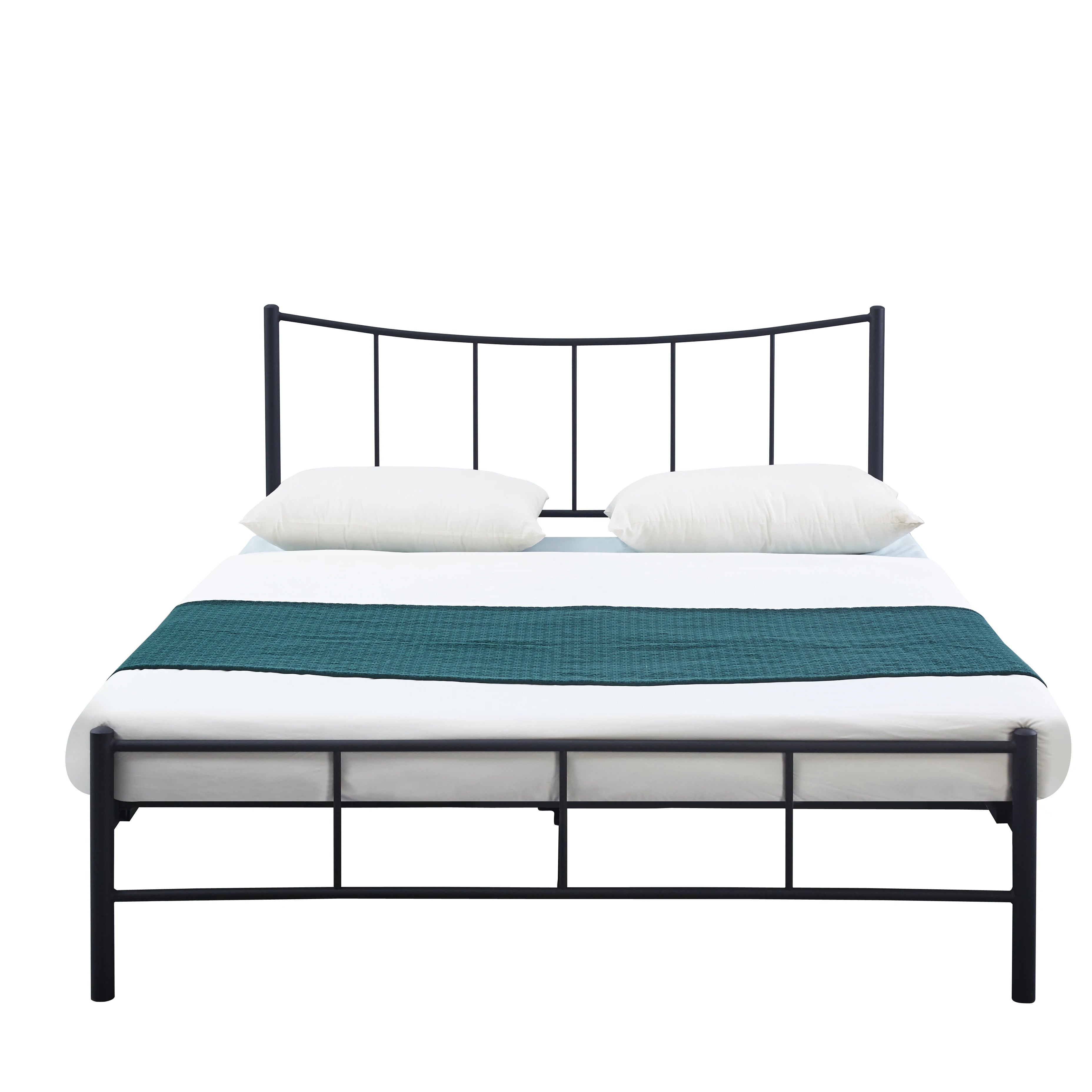 Curved Headboard Metal Bed Frame | Vintage Wrought Iron Platform Bed for Bedroom Furniture