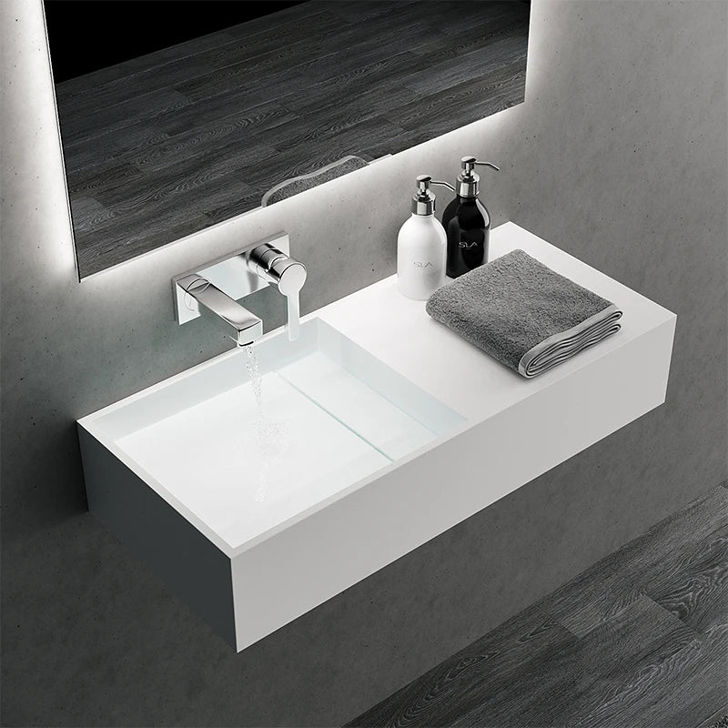 Modern Solid Surface Wall-mounted Resin Basin with Graphic Design GM Sink for Hotels 3 Year Warranty