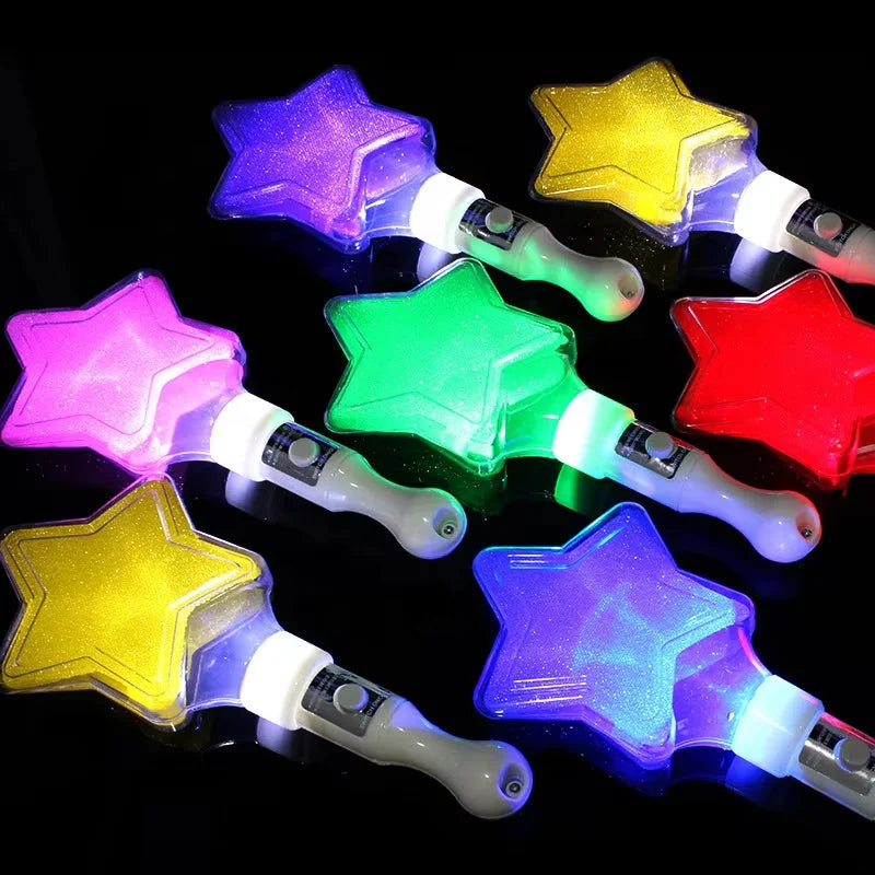 LED Flashing Neon Fairy Magic Star Glow Wand Kids Party Favor for Carnival Promotional Event Lighting Stars Toy