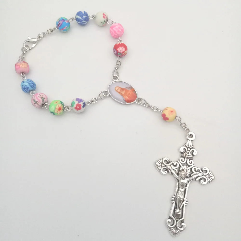 2025 Crystal Wholesale Cheap Polymer Clay Catholic Rosary Beads Bracelet